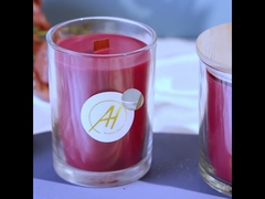 เทียนหอมขวดแก้วน้ำหนักขี้ผึ้ง 380 กรัมพร้อมฝาไม้