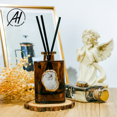 ขวดแก้วสีเทาอำพันน้ำหอมคริสตัลไร้ควัน Reed Diffuser 180ML สำหรับใช้ในบ้าน