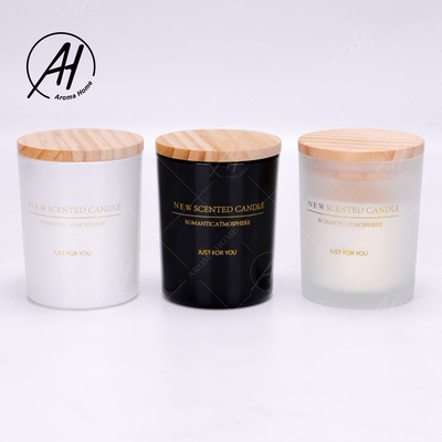 ขวดแก้วเคลือบสีดำสีขาวสปาเทียนหอมน้ำมันหอมระเหยขี้ผึ้งถั่วเหลือง 100%
