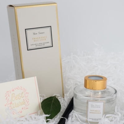 Aroma Reed Diffuser 126ml ชุดของขวัญขวดกลมหรูหราพร้อมฝาปิดสีทอง