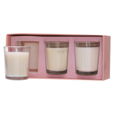 Aroma Home เทียนแก้วอโรมาเธอราพีแบบกำหนดเองสีขาว 70g * 3 สำหรับงานแต่งงานวันเกิด