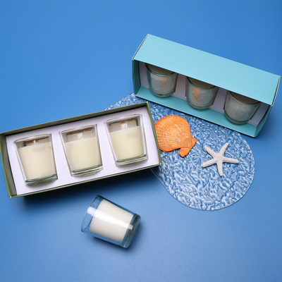 Aroma Home เทียนแก้วอโรมาเธอราพีแบบกำหนดเองสีขาว 70g * 3 สำหรับงานแต่งงานวันเกิด
