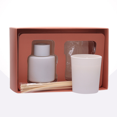 50ml Matte White Bottle Reed Diffuser Set พร้อมเทียนหอมฝาไม้