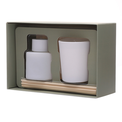 50ml Matte White Bottle Reed Diffuser Set พร้อมเทียนหอมฝาไม้