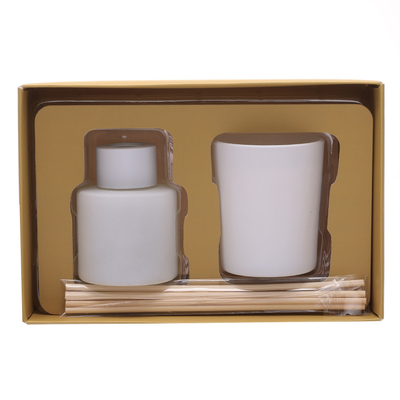 50ml Matte White Bottle Reed Diffuser Set พร้อมเทียนหอมฝาไม้