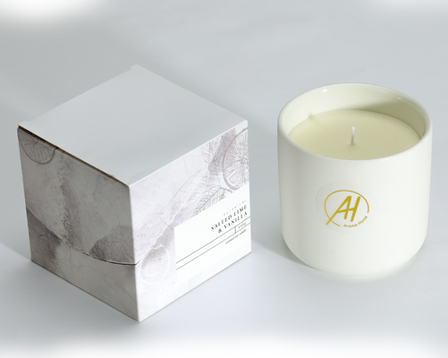 400g ตัวอย่างฟรีฝาโลหะสีขาวเซรามิกขวดเทียนหอม 10 * 10cm