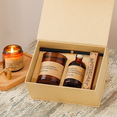 พาเลทไม้ฉลากส่วนตัวจับคู่เทียนหอมขี้ผึ้งถั่วเหลืองชุดของขวัญ Reed Diffuser