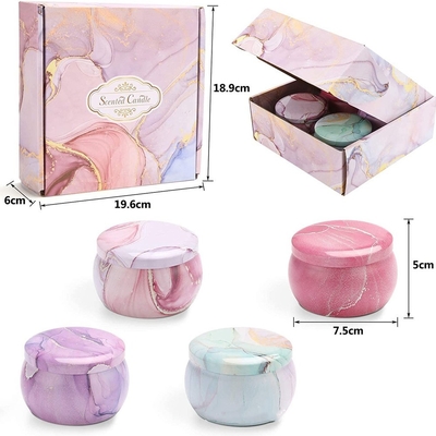 AROMA HOME 4 pcs ขายร้อนที่กำหนดเองขายส่งหรูหราชุดของขวัญโลหะ AROMA Tins Jar ดอกไม้แห้งขี้ผึ้งถั่วเหลืองเทียนหอม
