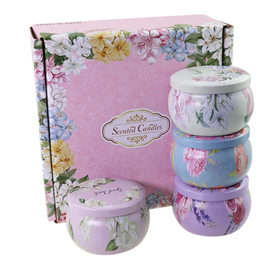 AROMA HOME 4 pcs ขายร้อนที่กำหนดเองขายส่งหรูหราชุดของขวัญโลหะ AROMA Tins Jar ดอกไม้แห้งขี้ผึ้งถั่วเหลืองเทียนหอม