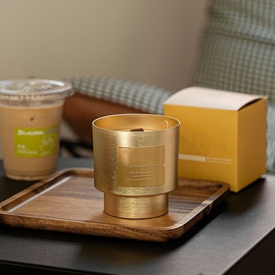 AROMA HOME Custom Unique Private Label Wood Wick Luxury Soy Wax Gold Plated Metal Jars Candle for Valentine's Day Gift
