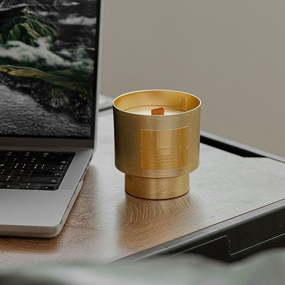 AROMA HOME Custom Unique Private Label Wood Wick Luxury Soy Wax Gold Plated Metal Jars Candle for Valentine's Day Gift