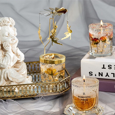 AROMA HOME Decor ดอกไม้กลิ่นเยลลี่เทียนหอมหรูหราฉลากส่วนตัวเจลขี้ผึ้งถั่วเหลืองเทียนหอมในขวดแก้ว