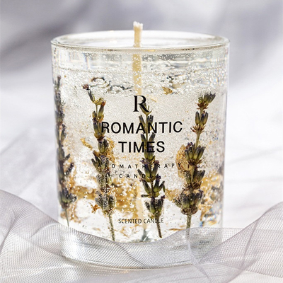 AROMA HOME Decor ดอกไม้กลิ่นเยลลี่เทียนหอมหรูหราฉลากส่วนตัวเจลขี้ผึ้งถั่วเหลืองเทียนหอมในขวดแก้ว