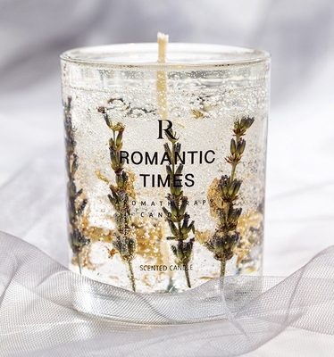 AROMA HOME Decor ดอกไม้กลิ่นเยลลี่เทียนหอมหรูหราฉลากส่วนตัวเจลขี้ผึ้งถั่วเหลืองเทียนหอมในขวดแก้ว