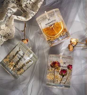 AROMA HOME Decor ดอกไม้กลิ่นเยลลี่เทียนหอมหรูหราฉลากส่วนตัวเจลขี้ผึ้งถั่วเหลืองเทียนหอมในขวดแก้ว
