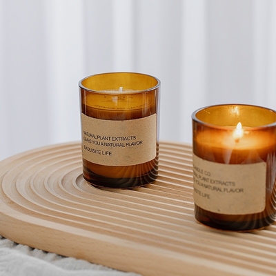 AROMA HOME โรงงานโดยตรงสีน้ำตาลแก้วขี้ผึ้งถั่วเหลืองน้ำมันหอมระเหยไร้ควันน้ำหอม Wellness เครื่องประดับของขวัญเทียนหอม
