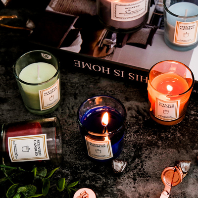 AROMA HOME Luxury Private Label Custom Aromatherapy Nordic Ins Fragrance Scented Soy Wax Clear Jar เทียนพร้อมกล่องของขวัญ
