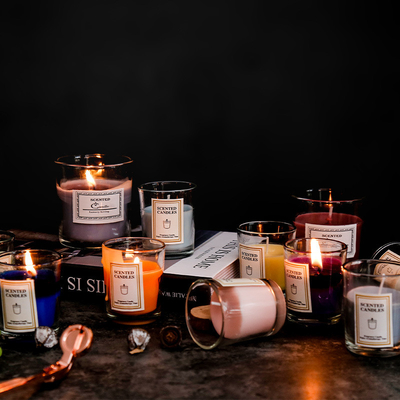 AROMA HOME Luxury Private Label Custom Aromatherapy Nordic Ins Fragrance Scented Soy Wax Clear Jar เทียนพร้อมกล่องของขวัญ