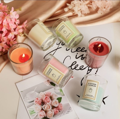 AROMA HOME Luxury Private Label Custom Aromatherapy Nordic Ins Fragrance Scented Soy Wax Clear Jar เทียนพร้อมกล่องของขวัญ