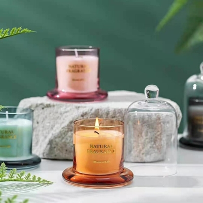ฉลากสต็อก Custom Rose Amber Ebony Fresh Spring Cream Coffee Big Size Wax Scented Candles In Jar With Bell Lid