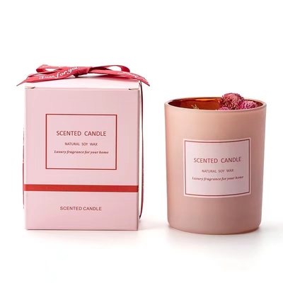 AROMA HOME สีชมพู โรแมนติก อโรมาเธอราพี หรูหรา ดอกไม้แห้ง ฉลากส่วนตัว เทียนไขถั่วเหลืองหอม สำหรับจัดกิจกรรม