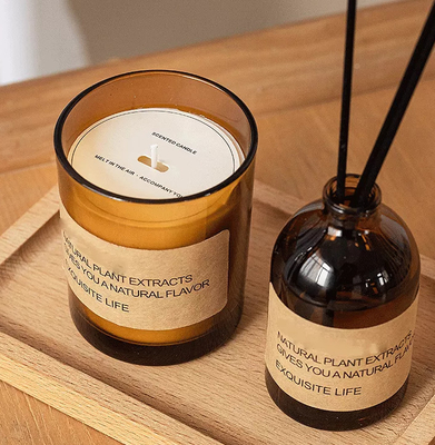 AROMA HOME Luxury Custom ฉลากส่วนตัวน้ำมันหอมระเหยขี้ผึ้งถั่วเหลืองเทียนหอม Reed Diffusers ชุดของขวัญพร้อมพาเลทไม้ M