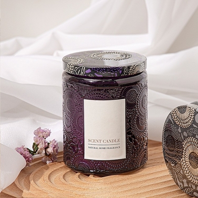 AROMA HOME เทียนหอมขวดแก้วลายนูนออร์แกนิกพร้อมกล่องของขวัญ