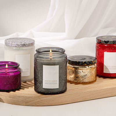 AROMA HOME เทียนหอมขวดแก้วลายนูนออร์แกนิกพร้อมกล่องของขวัญ