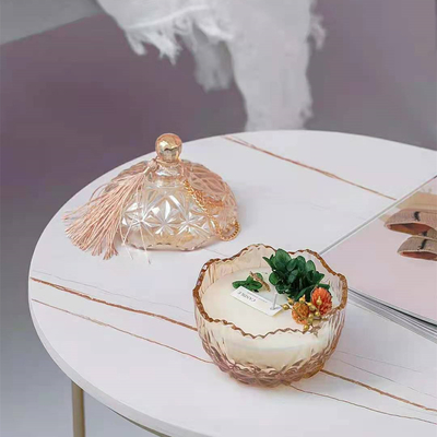 Aroma Home Paraffin Soy Wax เทียนหอมน้ำมันอโรมาแก้วสีเหลืองอำพันพร้อมฝา