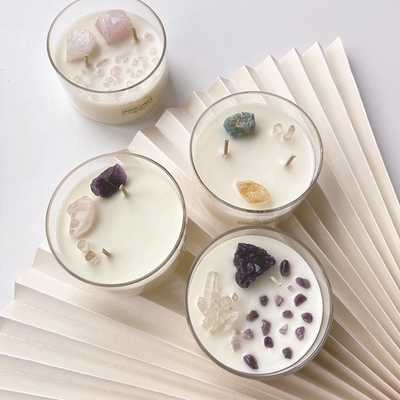 AROMA HOME โลโก้ที่กำหนดเอง Soy Wax Crystal Stone Candles Big Scented 10 OZ