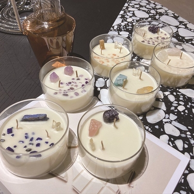 AROMA HOME โลโก้ที่กำหนดเอง Soy Wax Crystal Stone Candles Big Scented 10 OZ