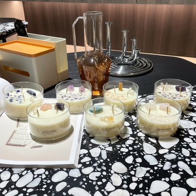 AROMA HOME โลโก้ที่กำหนดเอง Soy Wax Crystal Stone Candles Big Scented 10 OZ