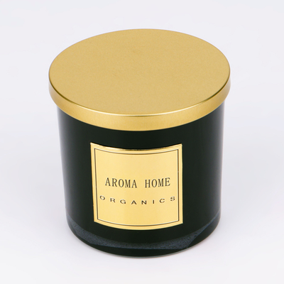 ขวดแก้วสีดำฝาโลหะสีทอง Home Wax Scent Soy Candle Private Label 14OZ 400g