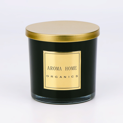 ขวดแก้วสีดำฝาโลหะสีทอง Home Wax Scent Soy Candle Private Label 14OZ 400g