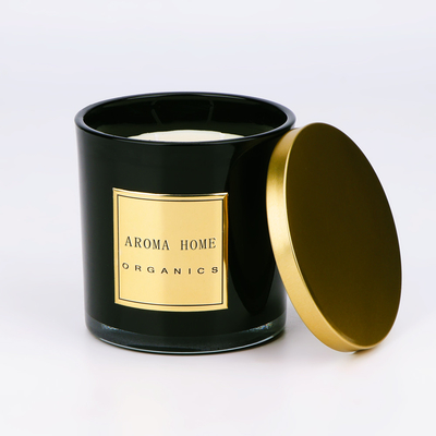 ขวดแก้วสีดำฝาโลหะสีทอง Home Wax Scent Soy Candle Private Label 14OZ 400g