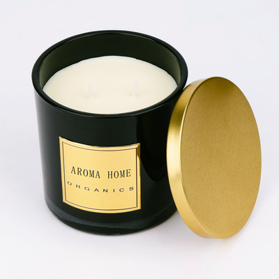 ขวดแก้วสีดำฝาโลหะสีทอง Home Wax Scent Soy Candle Private Label 14OZ 400g