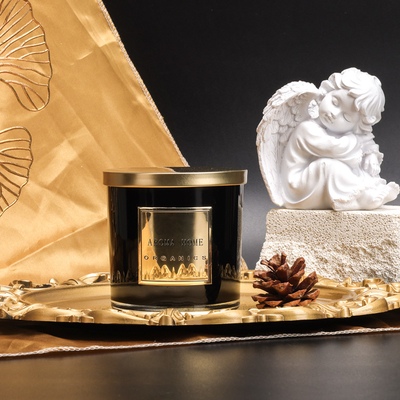 ขวดแก้วสีดำฝาโลหะสีทอง Home Wax Scent Soy Candle Private Label 14OZ 400g