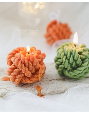 จุดเทียนหอมทำมือ Diy เทียนทำด้วยผ้าขนสัตว์ขนาดเล็ก Yarn Ball Shaped Art Candles