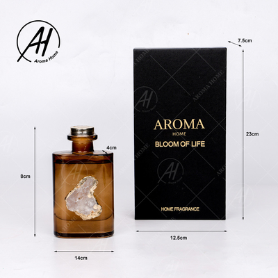 ขวดแก้วไฟเบอร์หวายเหลี่ยมฝาทองน้ำมันหอมระเหยอโรมาไม้หอมกระจายกลิ่น 180มล