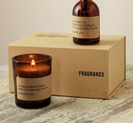เทียนหอมขี้ผึ้งถั่วเหลืองอโรมา ชุดของขวัญ Reed Diffusers พร้อมพาเลทไม้