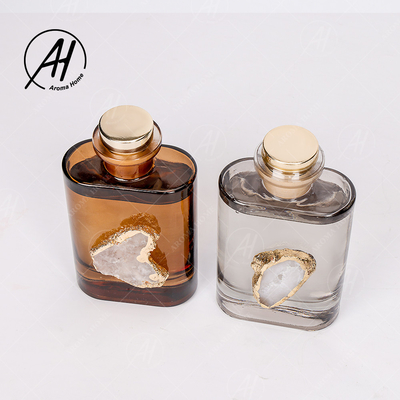 ขวดแก้วสีเทาอำพันน้ำหอมคริสตัลไร้ควัน Reed Diffuser 180ML สำหรับใช้ในบ้าน