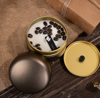 OEM ขี้ผึ้งถั่วเหลือง Frosted เมล็ดกาแฟกระป๋องเทียน 10cl สำหรับคริสต์มาส
