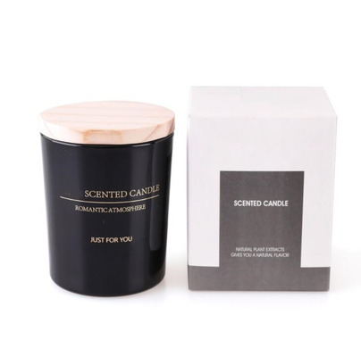 Aroma Home เทียนถั่วเหลืองสีดำและสีขาวแบบกำหนดเองพร้อมฝาไม้