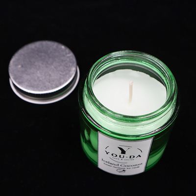 ขี้ผึ้งถั่วเหลืองหอมโฮมเมด Mason Jar Candles น้ำมันมะพร้าวในแก้วสีเขียว