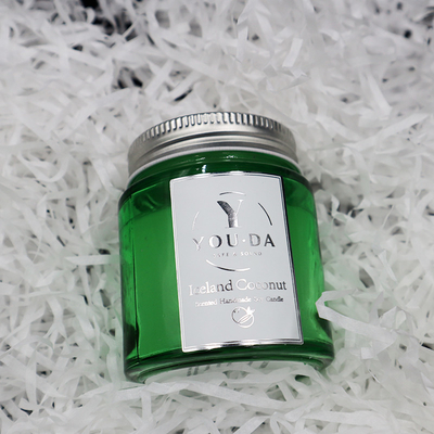 ขี้ผึ้งถั่วเหลืองหอมโฮมเมด Mason Jar Candles น้ำมันมะพร้าวในแก้วสีเขียว