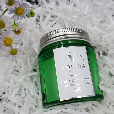 ขี้ผึ้งถั่วเหลืองหอมโฮมเมด Mason Jar Candles น้ำมันมะพร้าวในแก้วสีเขียว