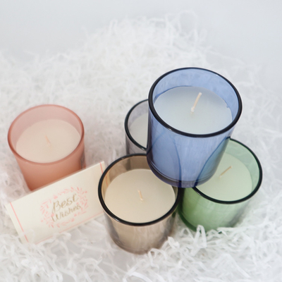 2022 Aroma Home เทียนหอมขี้ผึ้งถั่วเหลืองแก้วสีสันสดใส
