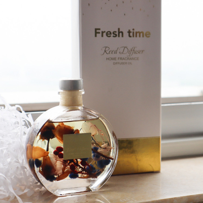 Aroma Reed Diffuser 100ml ชุดของขวัญสุดหรูพร้อมดอกไม้แห้งสีน้ำตาล