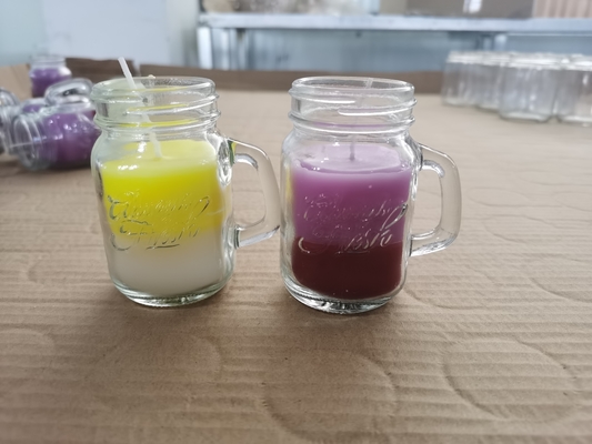Aroma Home ขี้ผึ้งถั่วเหลืองน่ารัก Mason Jar เทียนหอมแบบกำหนดเองพร้อมที่จับ