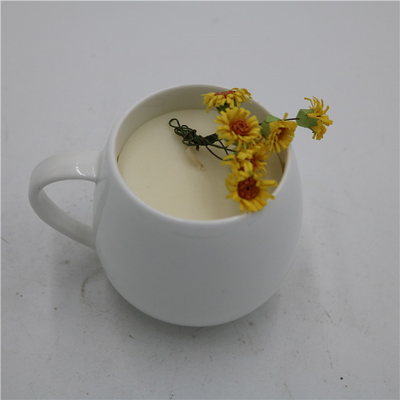 เทียนถ้วยชาเซรามิกขี้ผึ้งถั่วเหลือง กลิ่น Matte White Round 6oz
